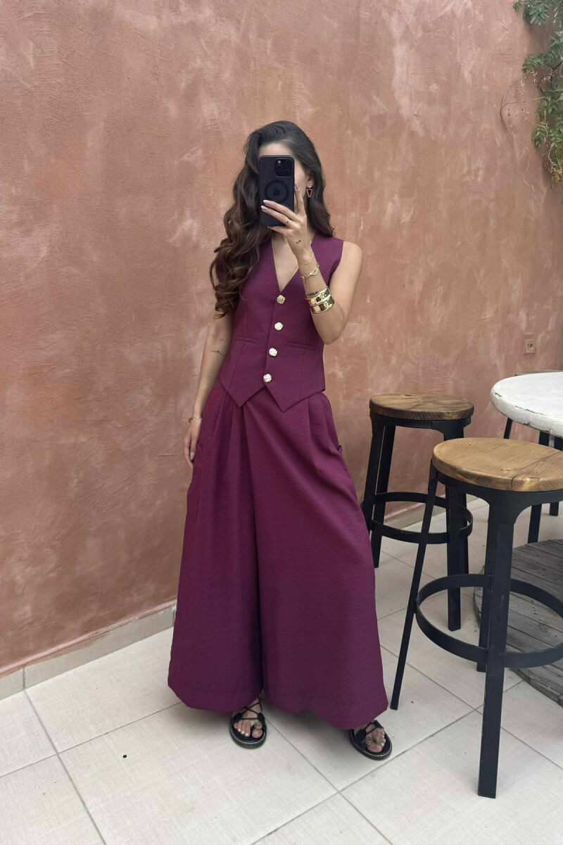 VEST+TROUSERS GOLD BUTTONS WOMEN SET BURGUNDY/VISHNJE - 1