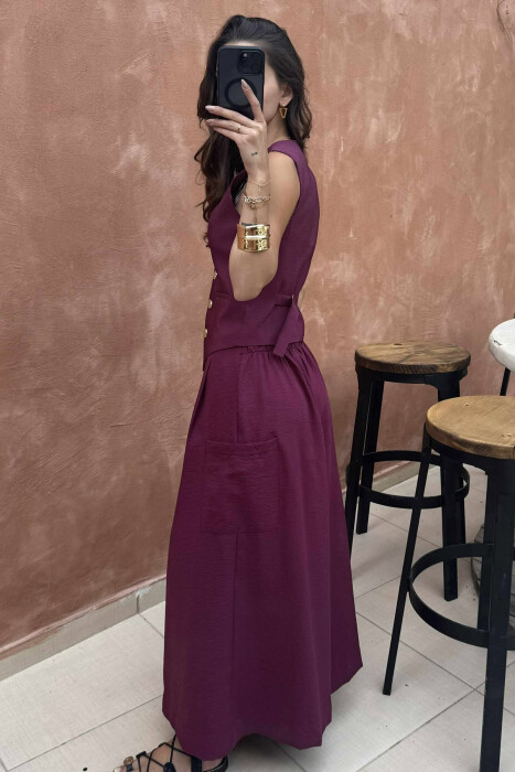 VEST+TROUSERS GOLD BUTTONS WOMEN SET BURGUNDY/VISHNJE - 3