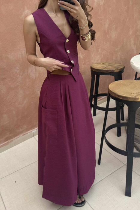 VEST+TROUSERS GOLD BUTTONS WOMEN SET BURGUNDY/VISHNJE - 4