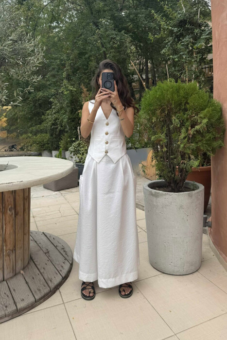 VEST+TROUSERS GOLD BUTTONS WOMEN SET WHITE-E BARDHE - 1