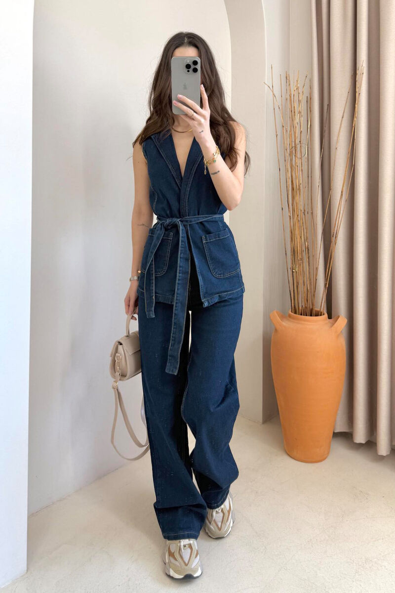 VEST+TROUSERS LACING DETAIL DENIM WOMEN SET BLUE/BLU - 1