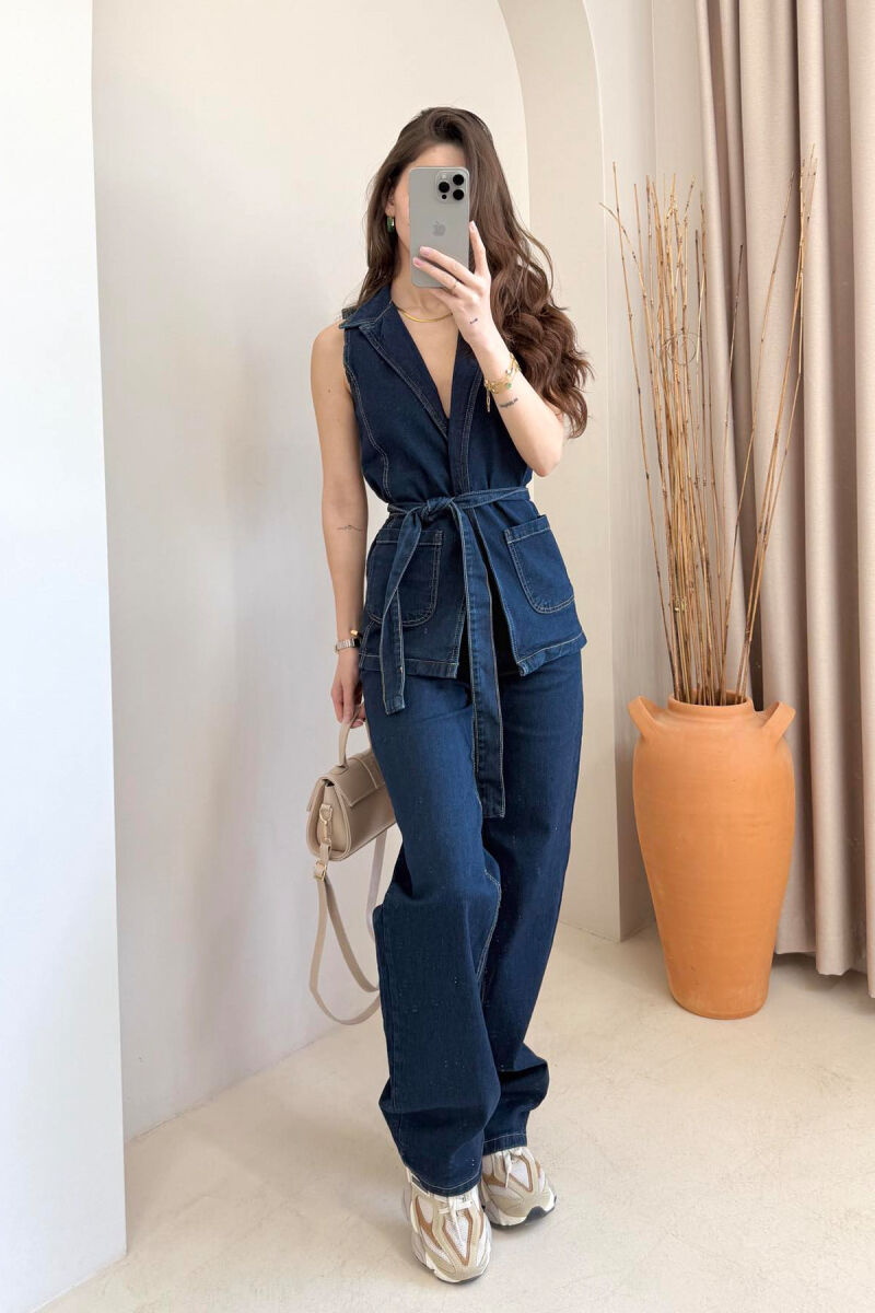VEST+TROUSERS LACING DETAIL DENIM WOMEN SET BLUE/BLU - 2
