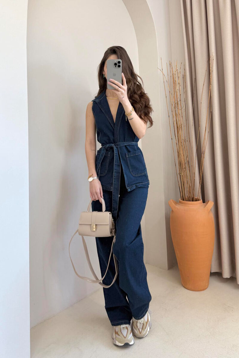 VEST+TROUSERS LACING DETAIL DENIM WOMEN SET BLUE/BLU - 3