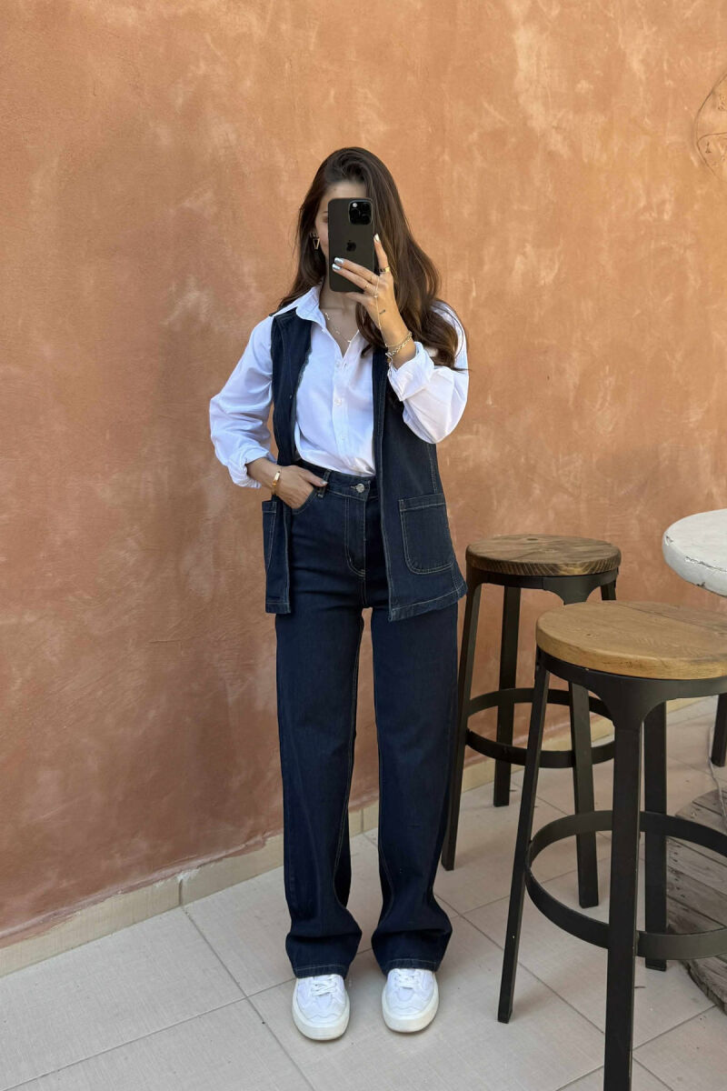 VEST+TROUSERS LACING DETAIL DENIM WOMEN SET BLUE/BLU - 1