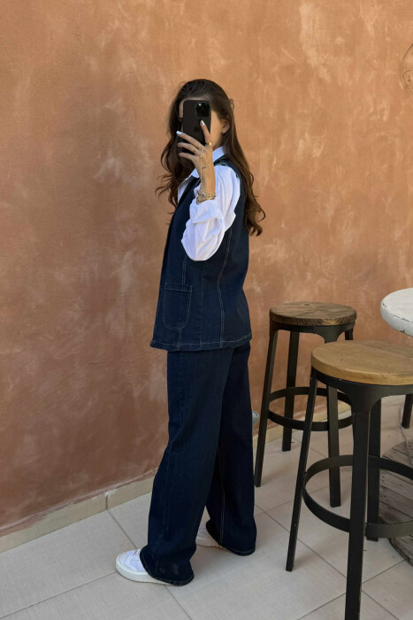 VEST+TROUSERS LACING DETAIL DENIM WOMEN SET BLUE/BLU - 3