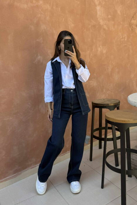 VEST+TROUSERS LACING DETAIL DENIM WOMEN SET BLUE/BLU - 4