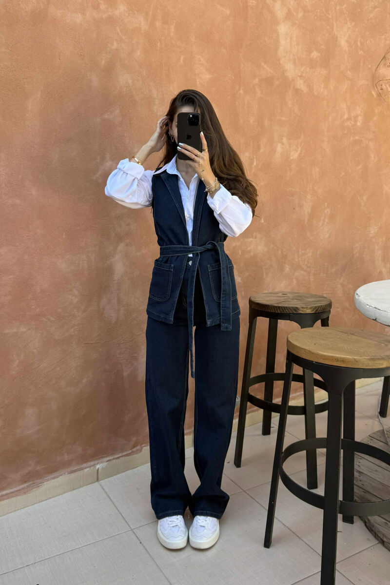 VEST+TROUSERS LACING DETAIL DENIM WOMEN SET BLUE/BLU - 5