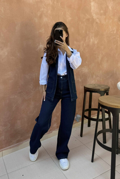 VEST+TROUSERS LACING DETAIL DENIM WOMEN SET BLUE/BLU - 6