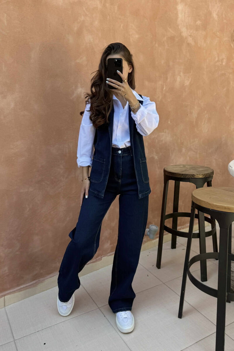 VEST+TROUSERS LACING DETAIL DENIM WOMEN SET BLUE/BLU - 6