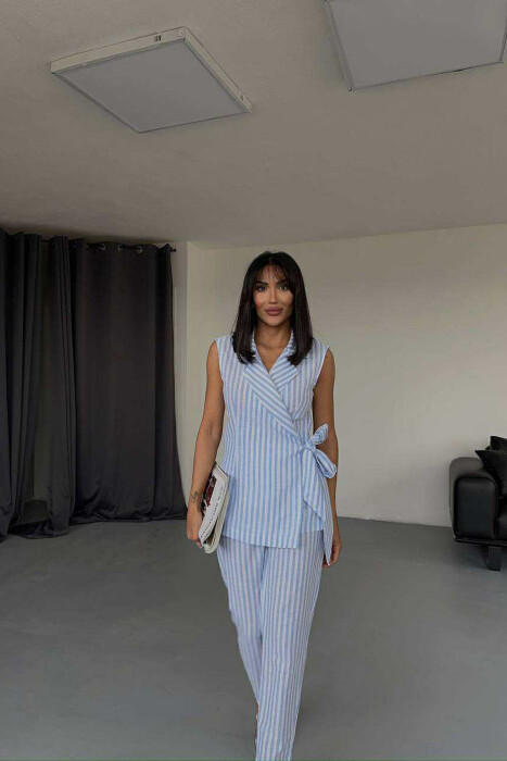 VEST+TROUSERS LACING STRIPED WOMEN SET BLUE/BLU 