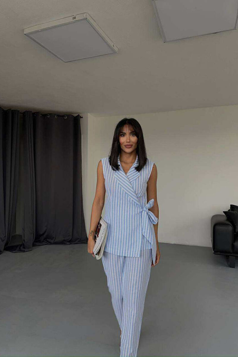 VEST+TROUSERS LACING STRIPED WOMEN SET BLUE/BLU - 1