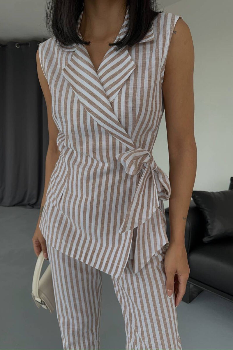 VEST+TROUSERS LACING STRIPED WOMEN SET LIGHT BROWN/KAZB - 5