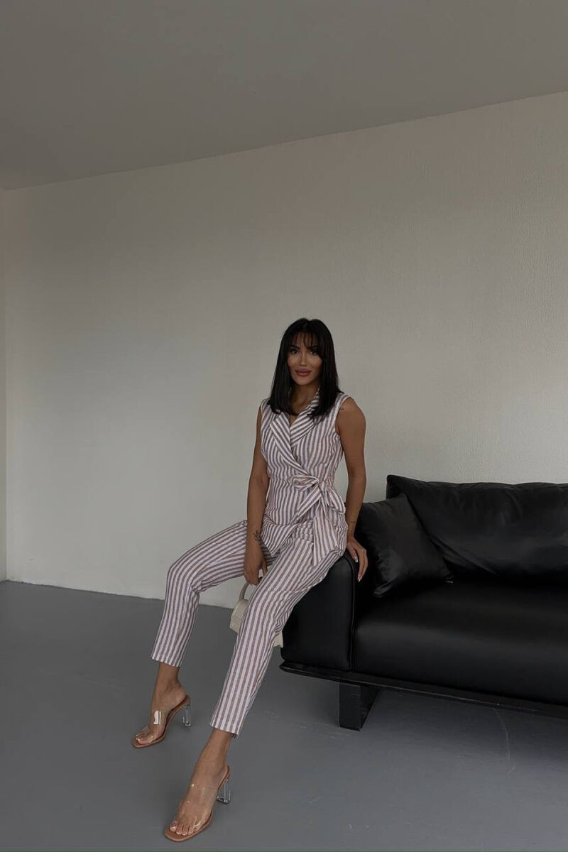 VEST+TROUSERS LACING STRIPED WOMEN SET LIGHT BROWN/KAZB - 6