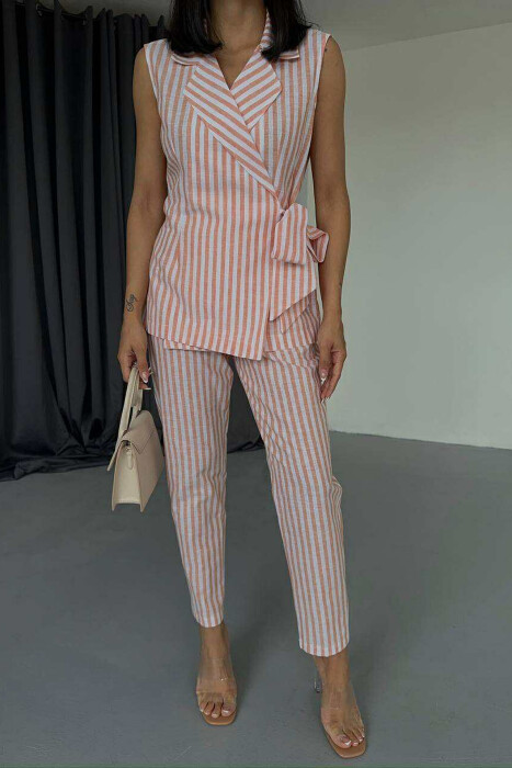 VEST+TROUSERS LACING STRIPED WOMEN SET ORANGE/PORTOKALLI - 2