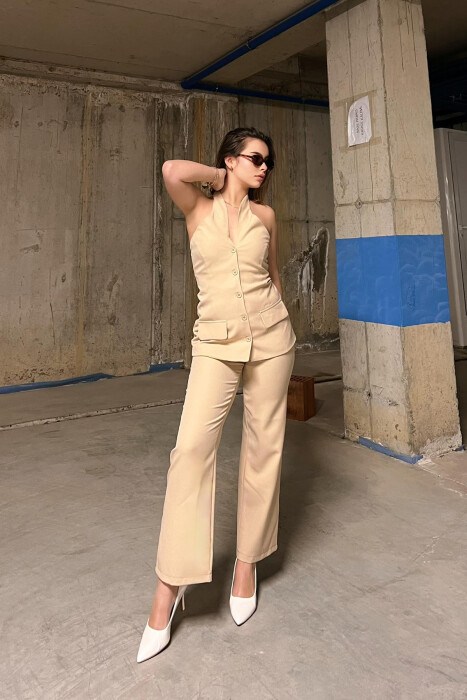 VEST+TROUSERS ONE COLOR WOMEN SET BEIGE/BEZHE - 1
