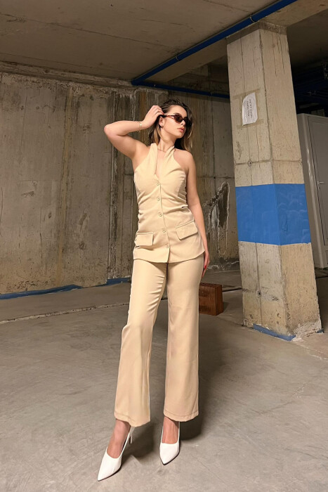 VEST+TROUSERS ONE COLOR WOMEN SET BEIGE/BEZHE - 3