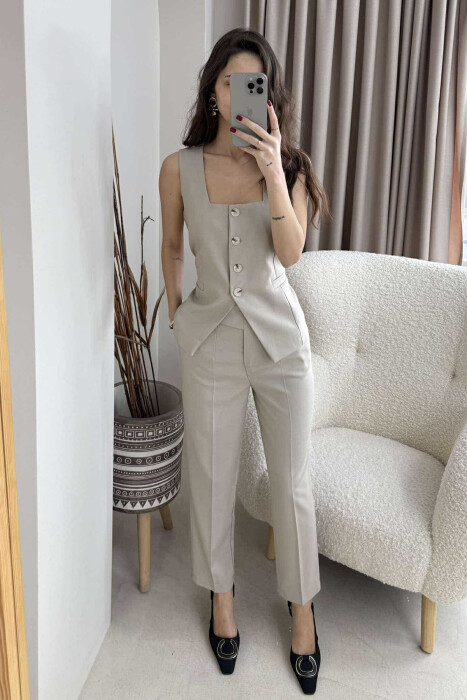 VEST+TROUSERS ONE COLOR WOMEN SET BEIGE/BEZHE - 1
