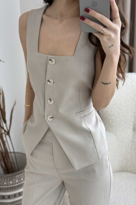 VEST+TROUSERS ONE COLOR WOMEN SET BEIGE/BEZHE - 3