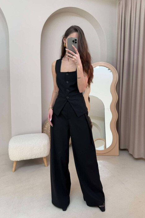 VEST+TROUSERS ONE COLOR WOMEN SET IN BLACK COLOR 