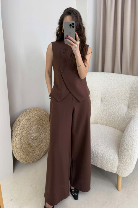 VEST+TROUSERS ONE COLOR WOMEN SET BROWN/KAFE 