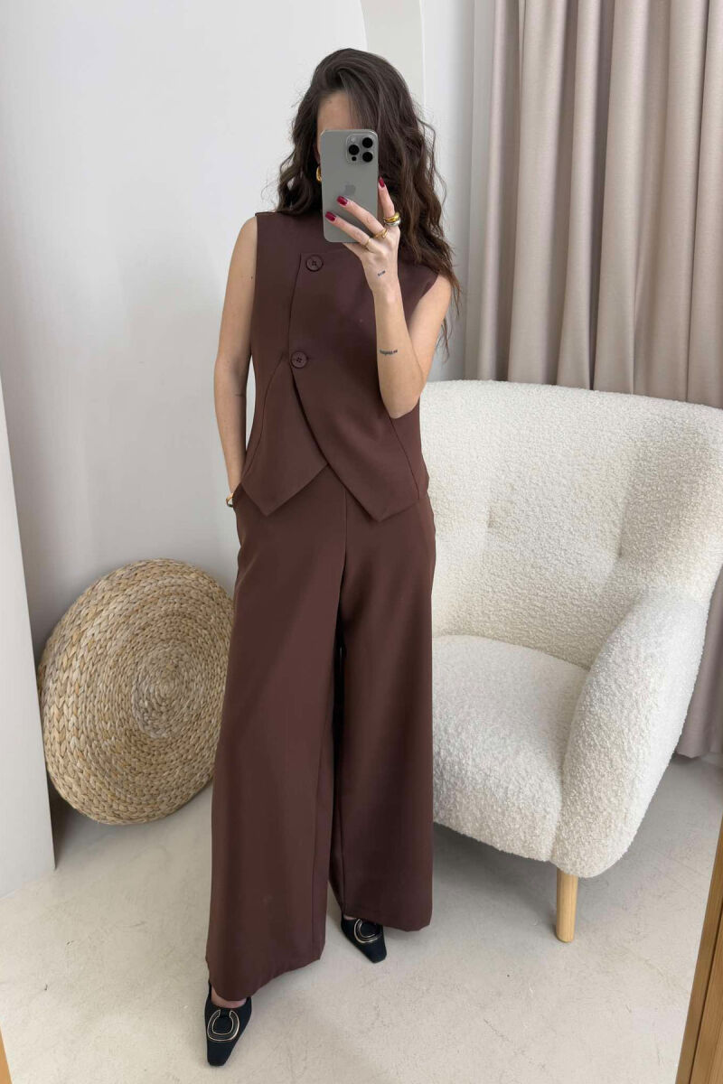 VEST+TROUSERS ONE COLOR WOMEN SET BROWN/KAFE - 2