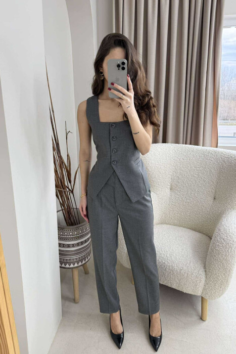 VEST+TROUSERS ONE COLOR WOMEN SET DARK GREY/GEE 