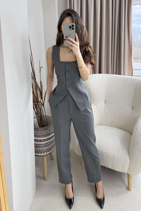 VEST+TROUSERS ONE COLOR WOMEN SET DARK GREY/GEE - 2