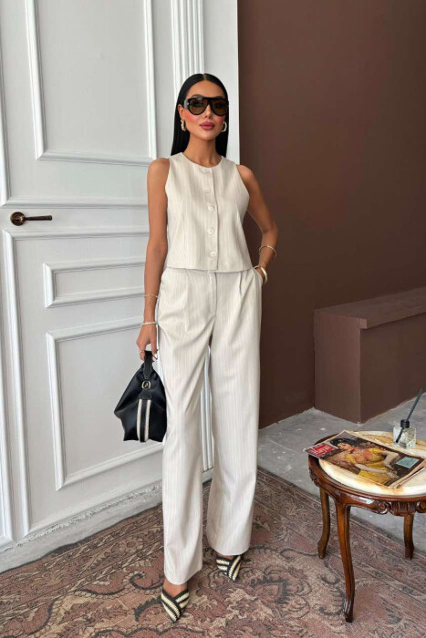 VEST+TROUSERS STRIPED WOMEN SET BEIGE/BEZHE 