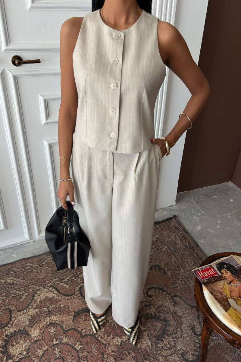VEST+TROUSERS STRIPED WOMEN SET BEIGE/BEZHE - 2
