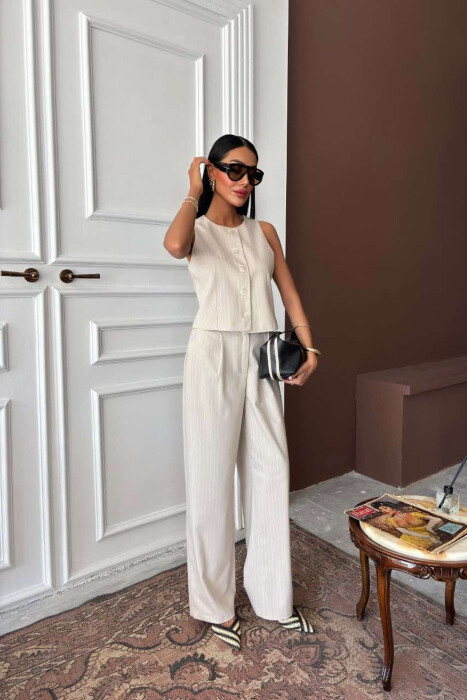VEST+TROUSERS STRIPED WOMEN SET BEIGE/BEZHE - 3