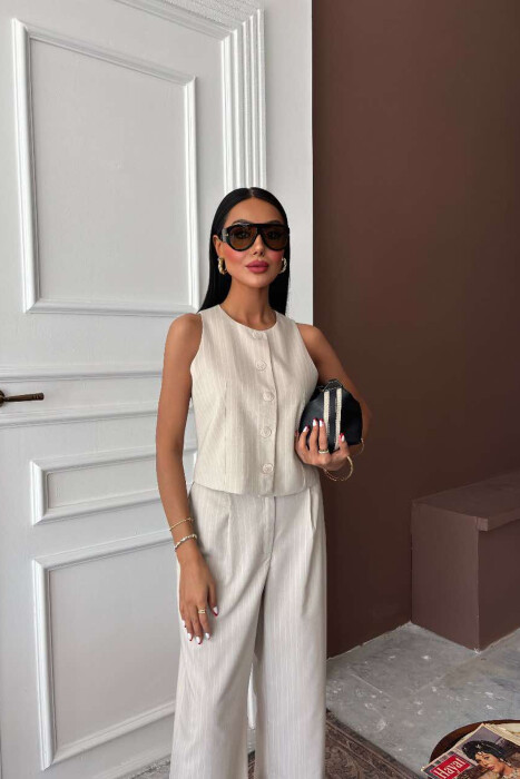 VEST+TROUSERS STRIPED WOMEN SET BEIGE/BEZHE - 4