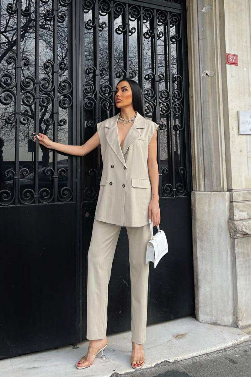 VEST+TROUSERS STRIPED WOMEN SET CREAM/KREM - 1