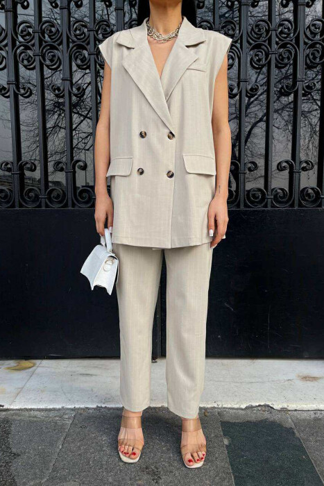 VEST+TROUSERS STRIPED WOMEN SET CREAM/KREM - 2