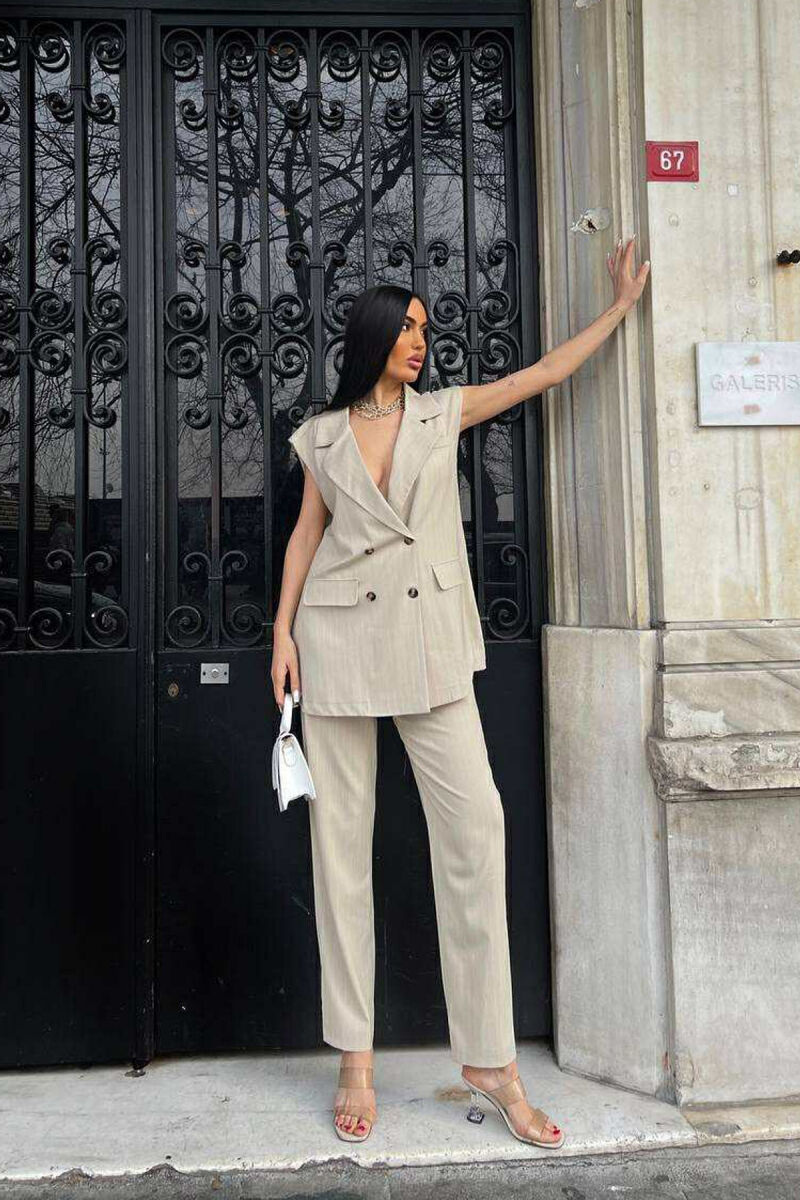 VEST+TROUSERS STRIPED WOMEN SET CREAM/KREM - 3