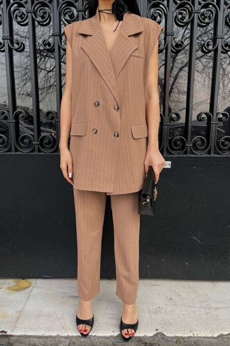 VEST+TROUSERS STRIPED WOMEN SET LIGHT BROWN/KAZB - 2