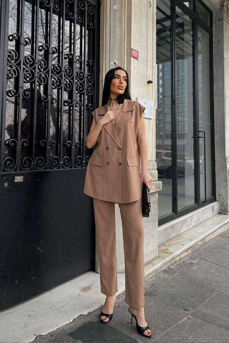 VEST+TROUSERS STRIPED WOMEN SET LIGHT BROWN/KAZB - 3
