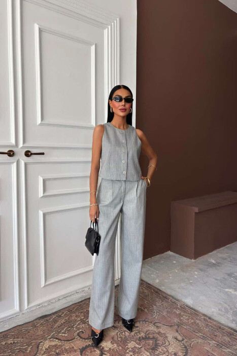 VEST+TROUSERS STRIPED WOMEN SET LIGHT GREY/GZ 