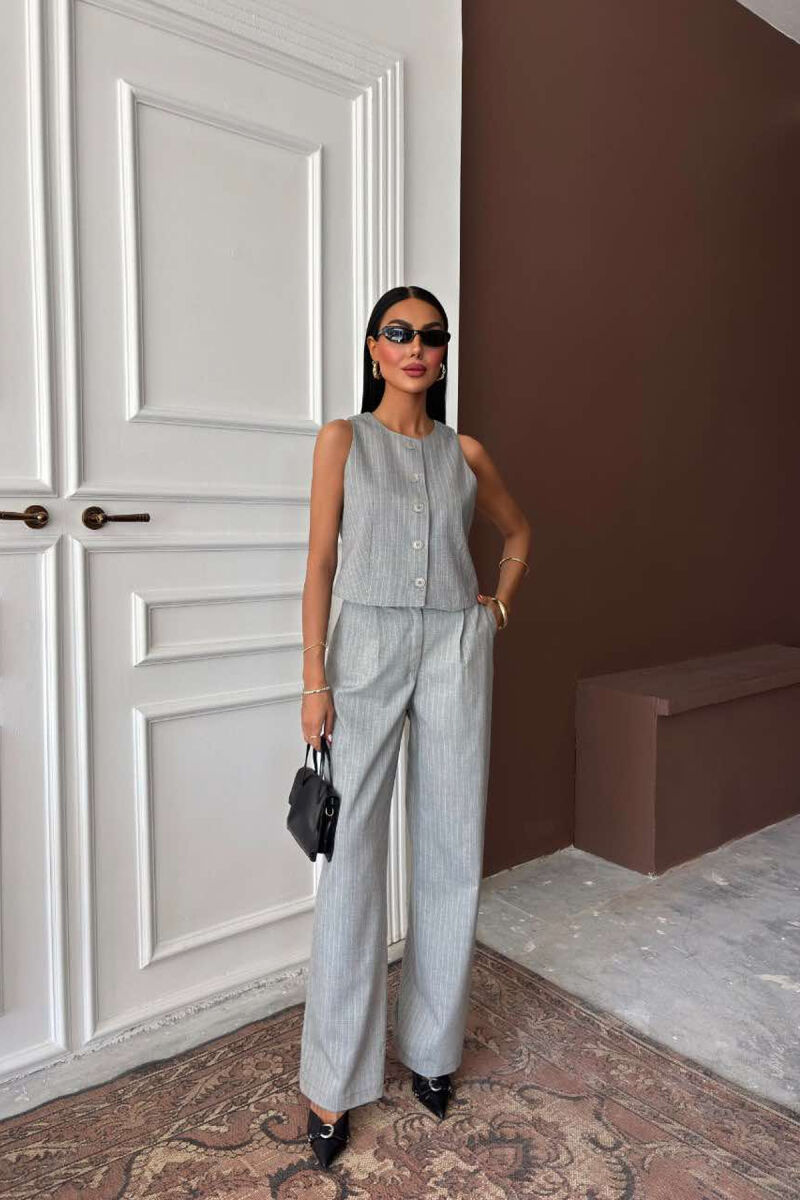 VEST+TROUSERS STRIPED WOMEN SET LIGHT GREY/GZ - 1