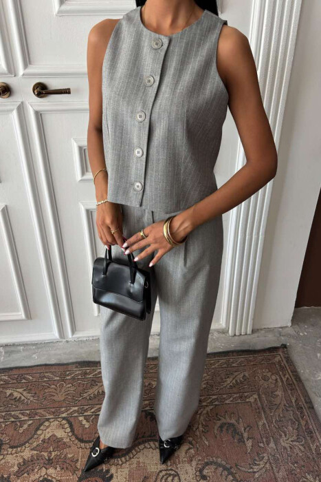 VEST+TROUSERS STRIPED WOMEN SET LIGHT GREY/GZ - 2