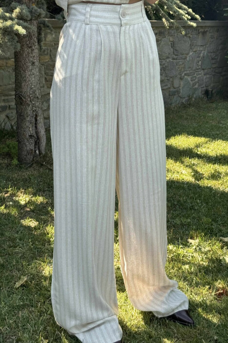 VEST+TROUSERS STRIPES SIMPLE WOMEN SET CREAM/KREM - 3