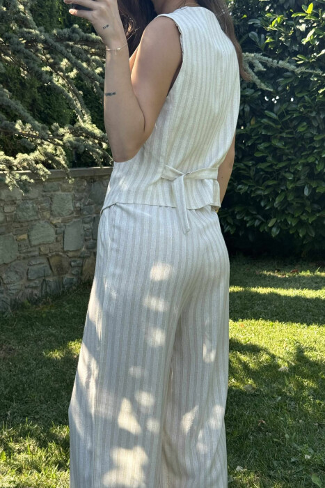 VEST+TROUSERS STRIPES SIMPLE WOMEN SET CREAM/KREM - 4