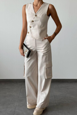 VEST+TROUSERS WOMAN SET CREAM/KREM 