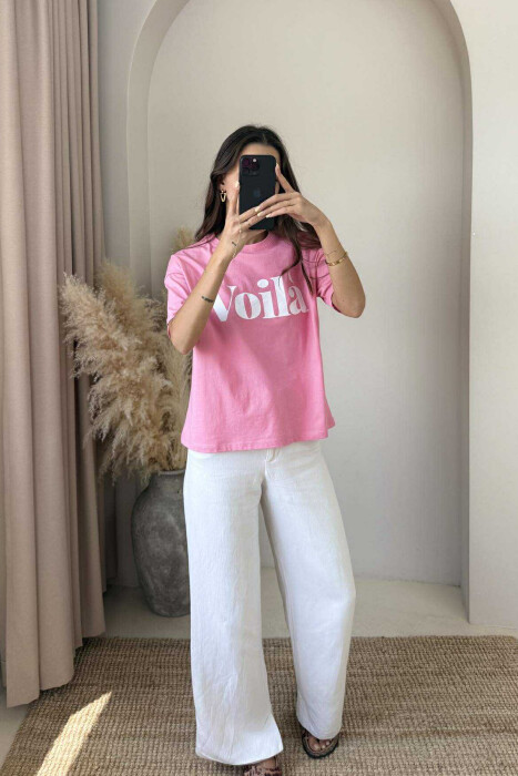 VOILA FRONT WRITTING SIMPLE WOMEN T-SHIRT PINK/ROZE 