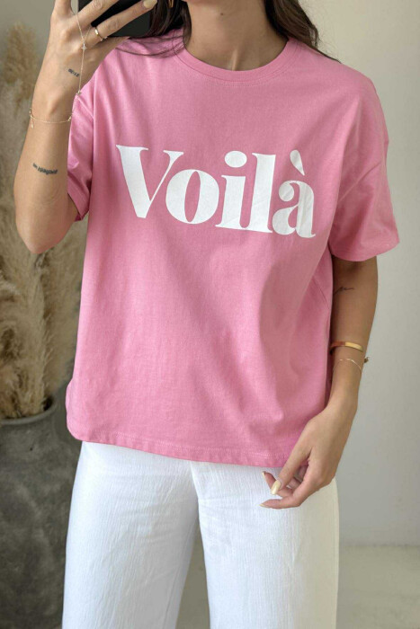 VOILA FRONT WRITTING SIMPLE WOMEN T-SHIRT PINK/ROZE 