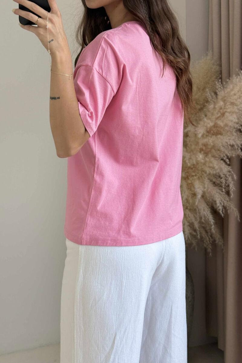 VOILA FRONT WRITTING SIMPLE WOMEN T-SHIRT PINK/ROZE - 4