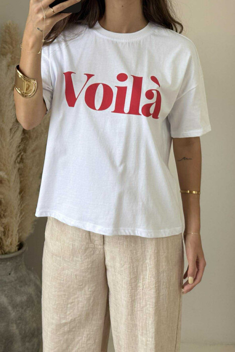 VOILA FRONT WRITTING SIMPLE WOMEN T-SHIRT WHITE-E BARDHE - 3
