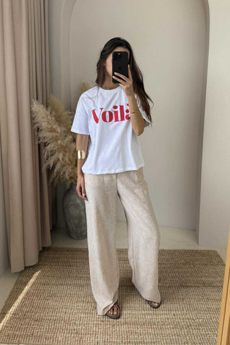 VOILA FRONT WRITTING SIMPLE WOMEN T-SHIRT WHITE-E BARDHE - 2