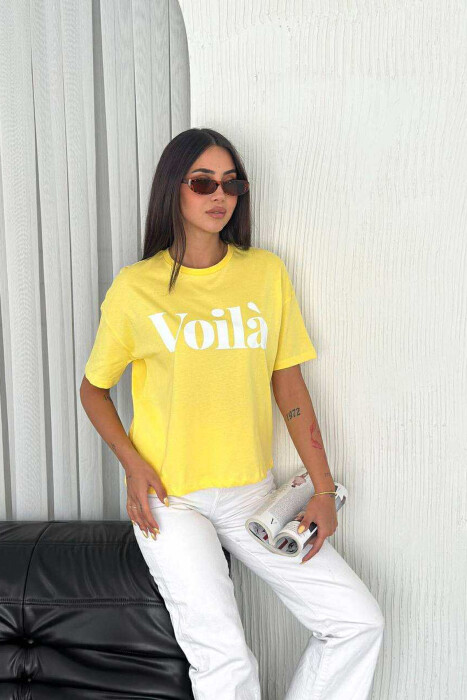 VOILA FRONT WRITTING SIMPLE WOMEN T-SHIRT YELLOW/E VERDHE 