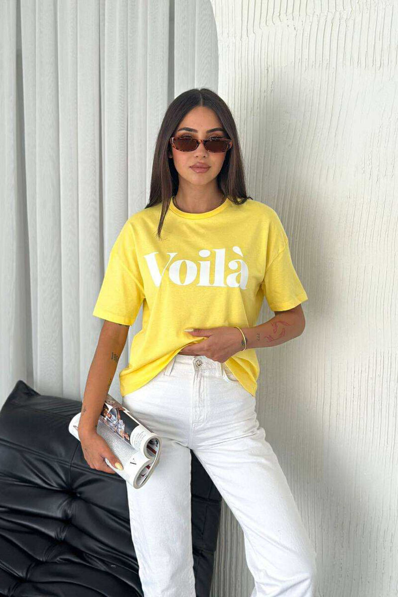VOILA FRONT WRITTING SIMPLE WOMEN T-SHIRT YELLOW/E VERDHE - 2