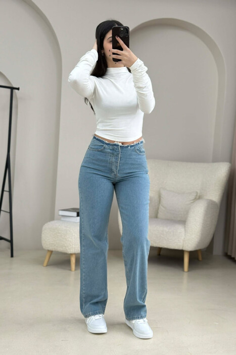 WAIST DETAIL ONE COLOR WOMEN JEANS BLUE/BLU - KLAUDIO FASHION